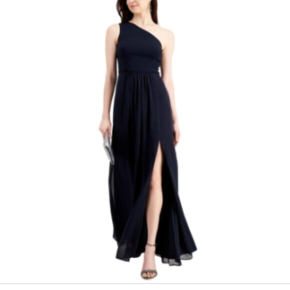 Adrianna Papell One Shoulder Chiffon Gown in Navy - Picture 1 of 1